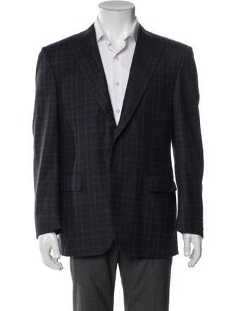 Canali Wool Plaid Print Overcoat