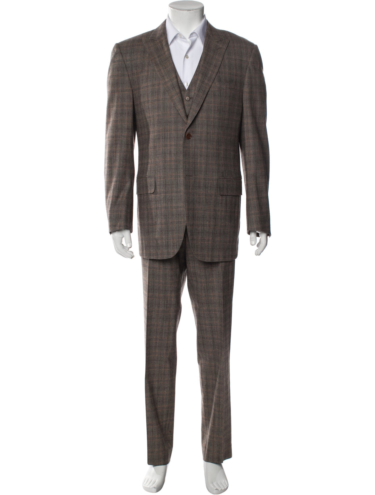 Canali Wool Plaid Print Three-Piece Suit