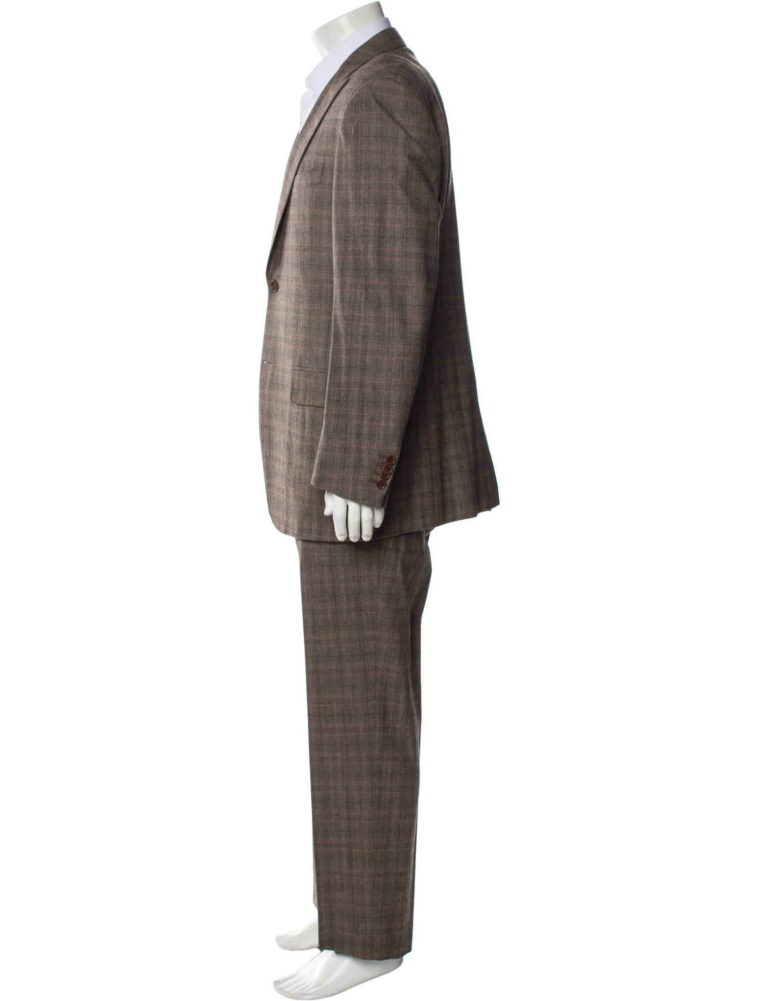 Canali Wool Plaid Print Three-Piece Suit