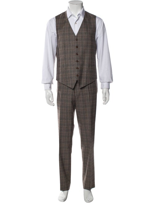Canali Wool Plaid Print Three-Piece Suit
