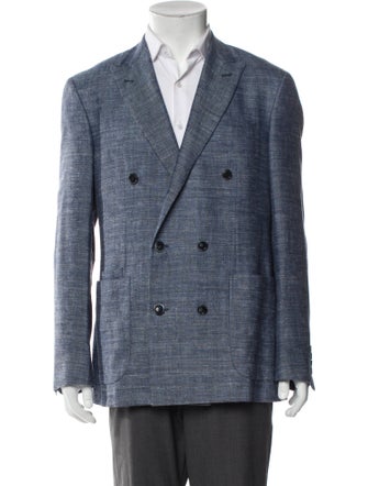 Canali Wool Plaid Print Peacoat