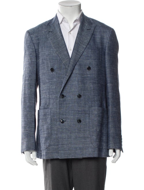 Canali Wool Plaid Print Peacoat