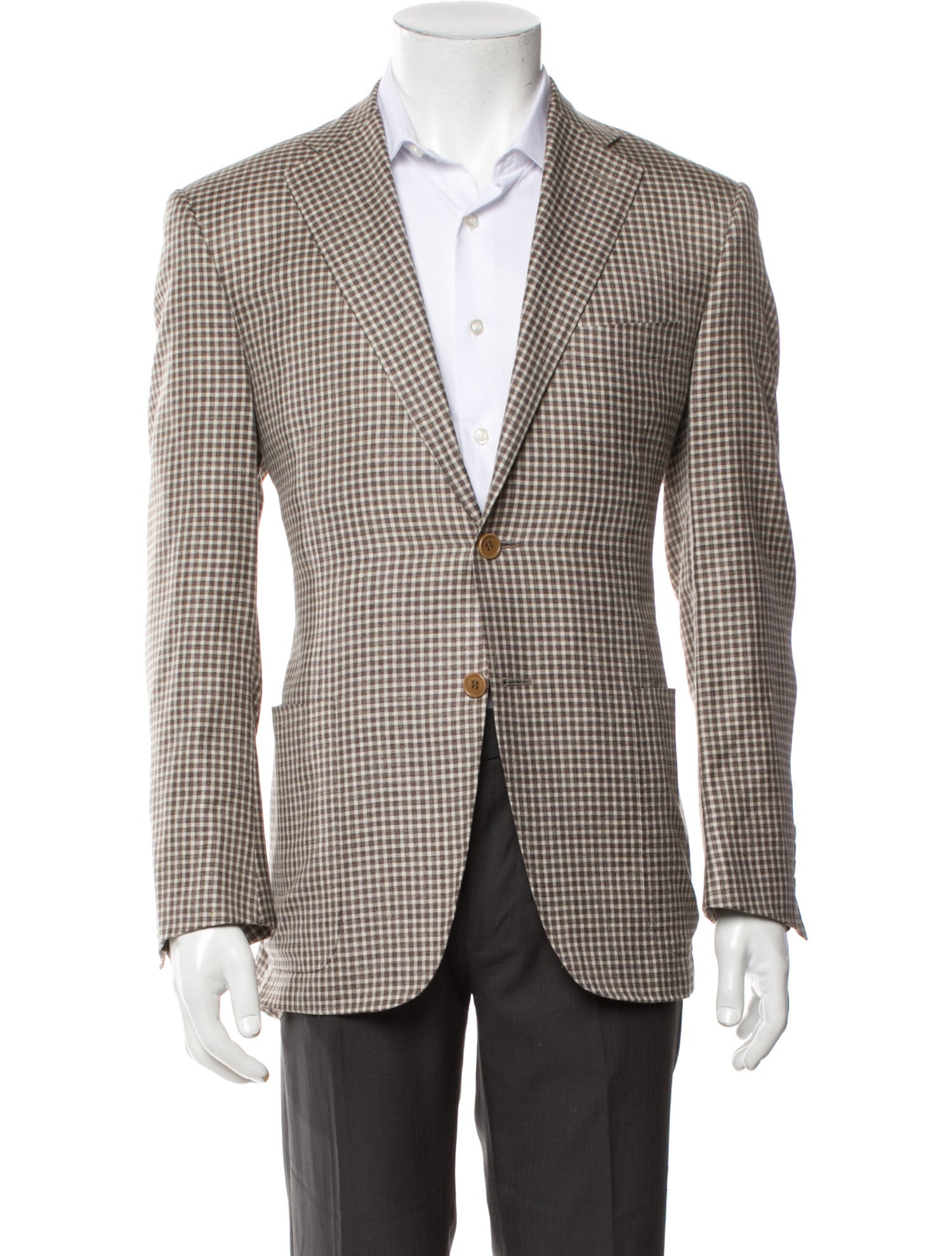 Canali Wool Plaid Print Coat