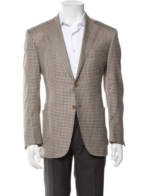 Canali Wool Plaid Print Coat