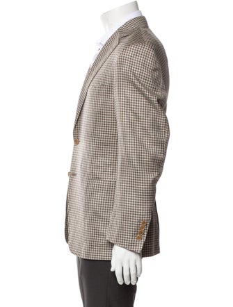 Canali Wool Plaid Print Coat