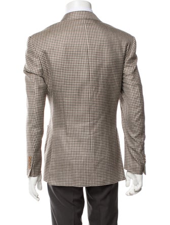 Canali Wool Plaid Print Coat