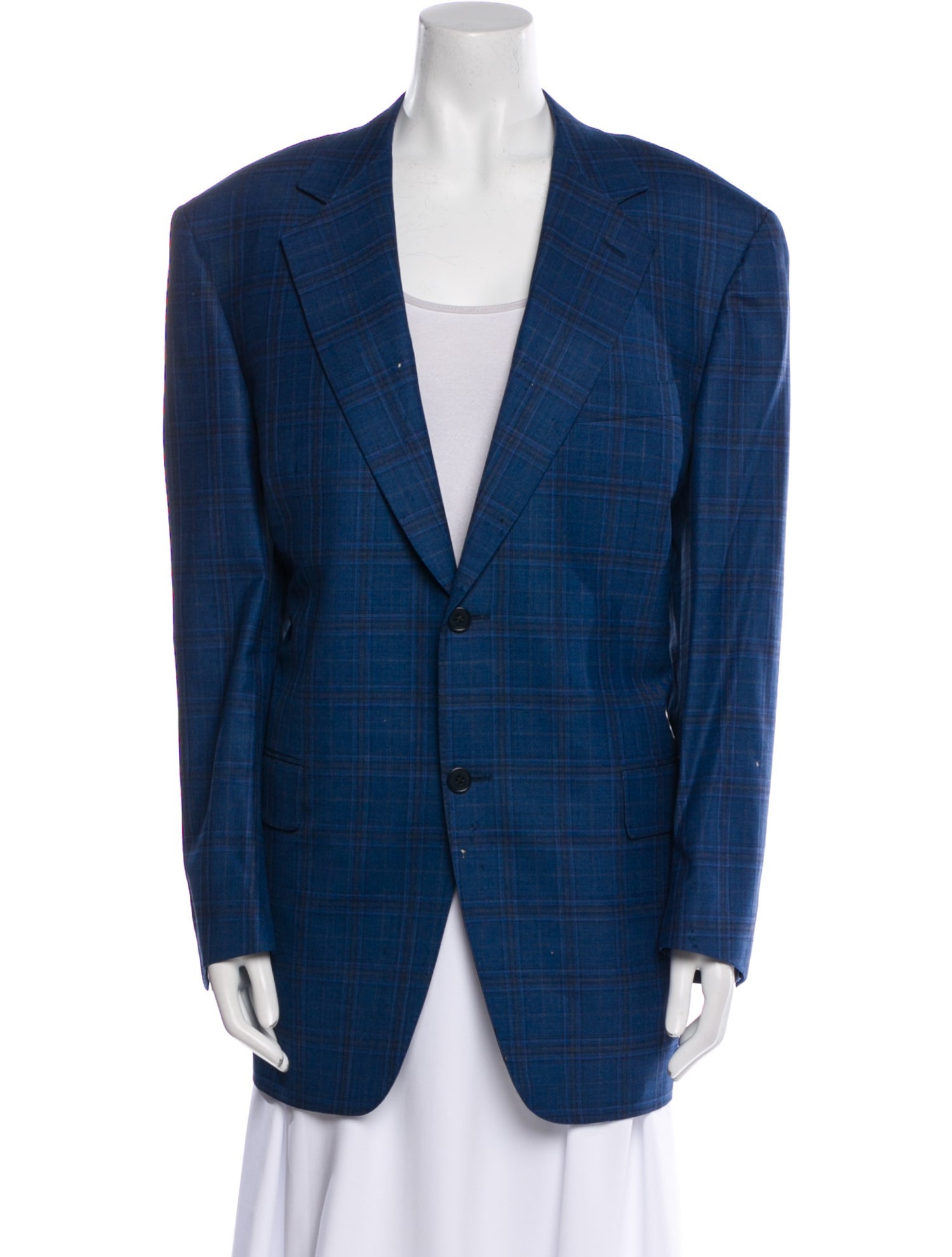 Canali Wool Plaid Print Jacket