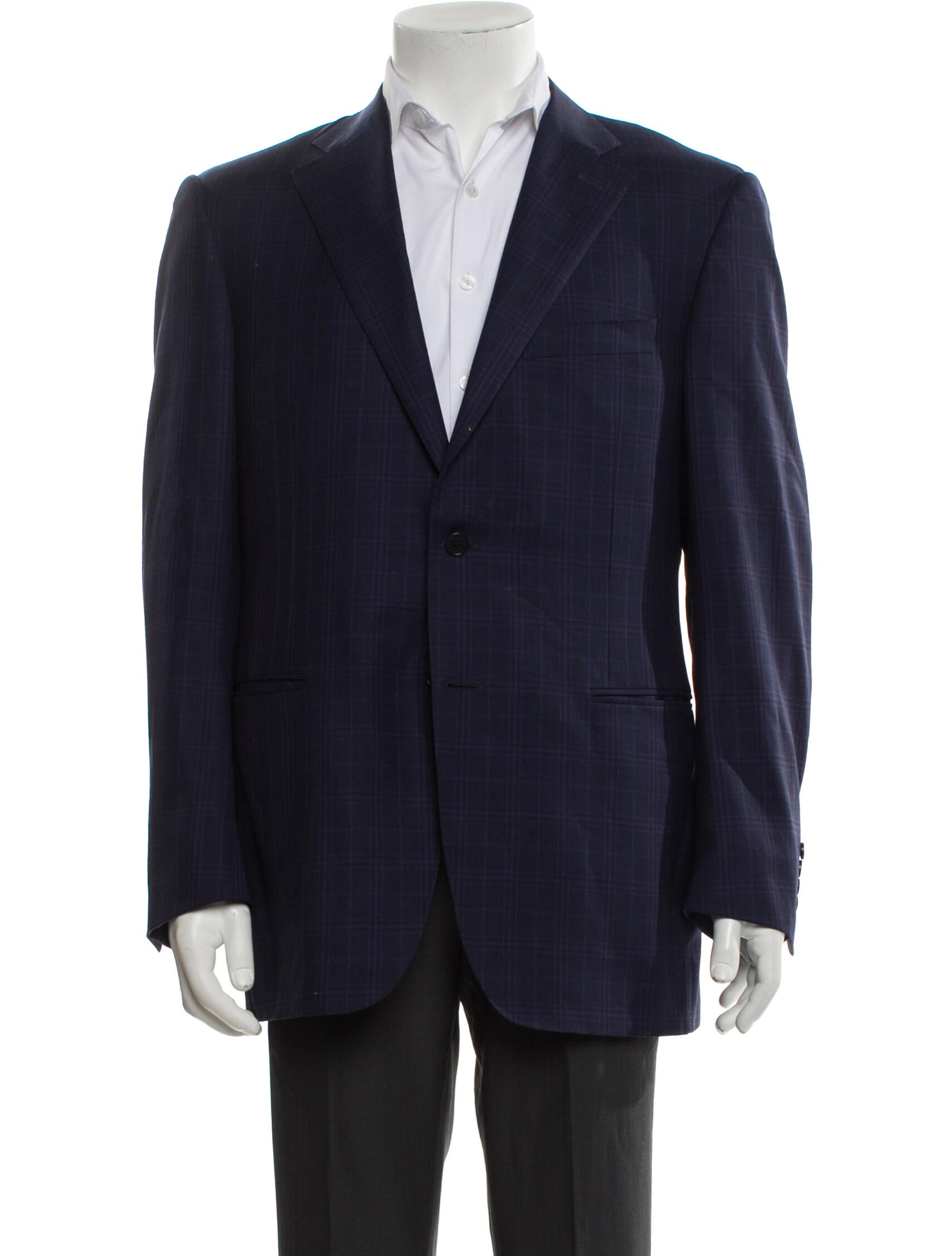Canali Wool Plaid Print Blazer