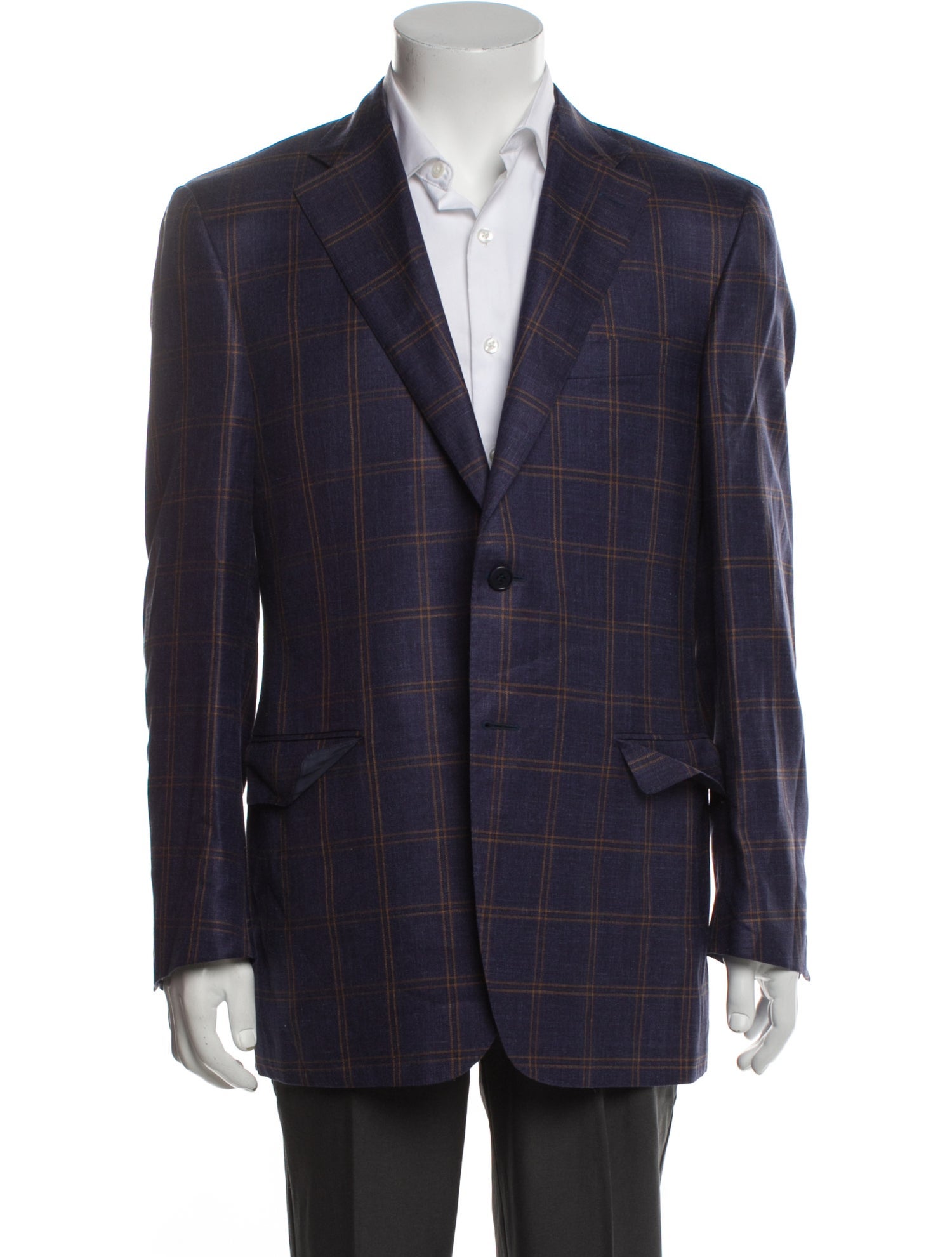 Canali Wool Plaid Print Blazer