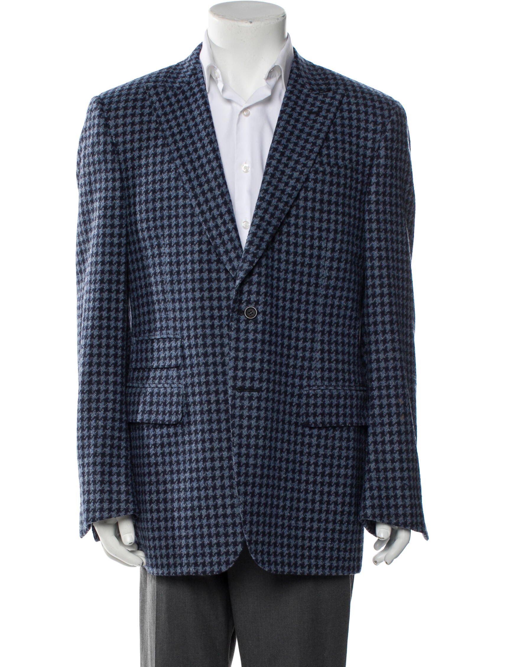 Canali Wool Houndstooth Print Blazer