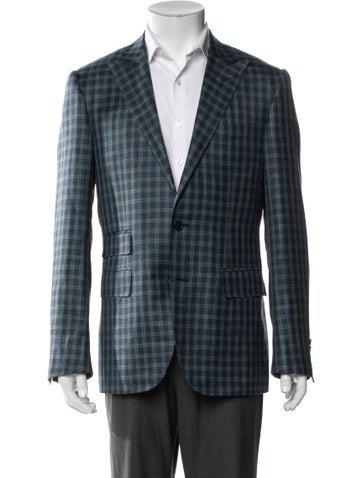 Pre-owned Canali Wool Plaid Print Blazer In Blue