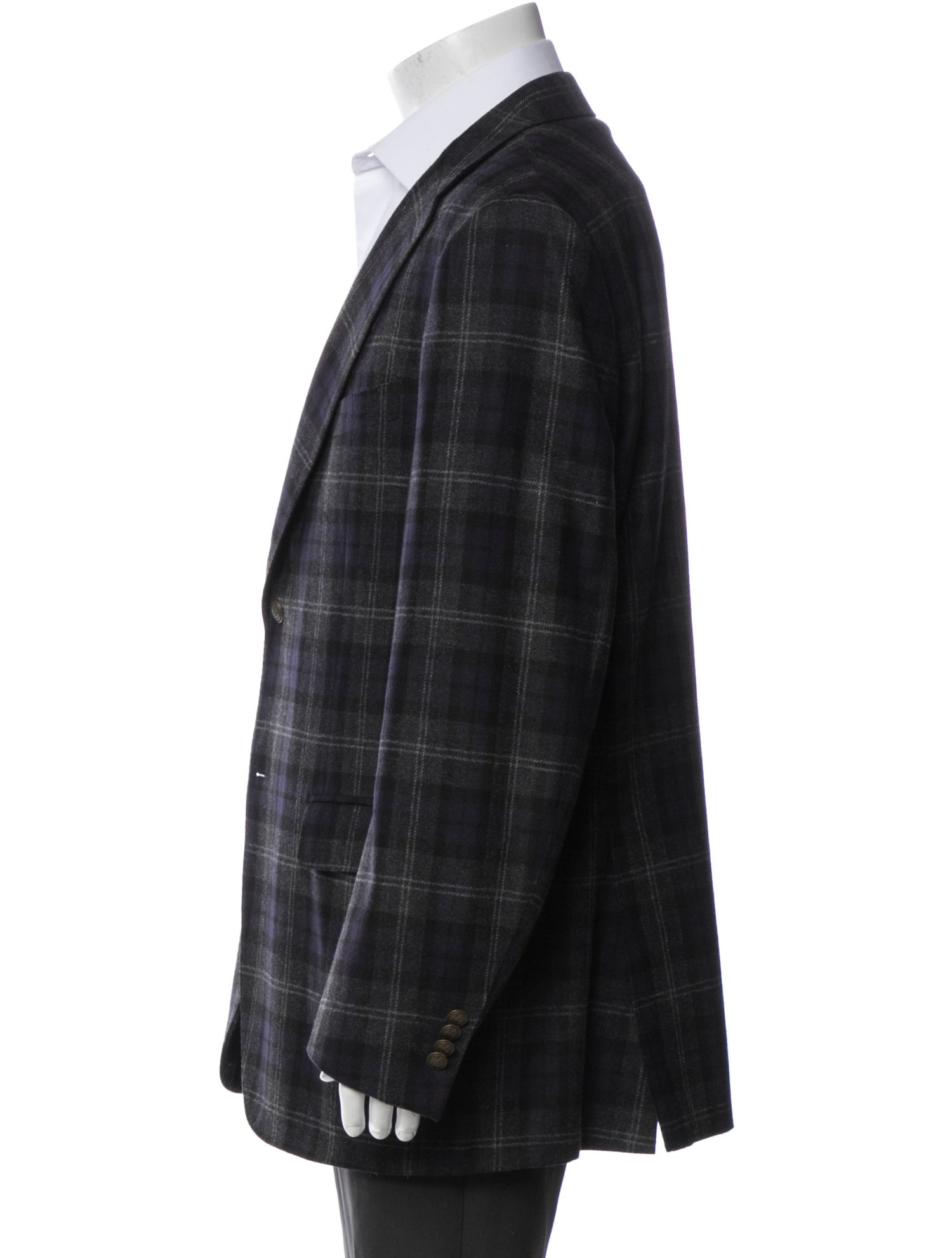 Canali Wool Plaid Print Jacket