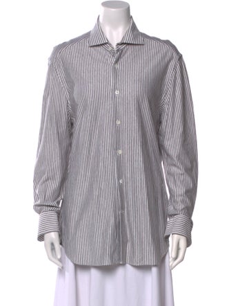 Corneliani Striped Long Sleeve Button-Up Top