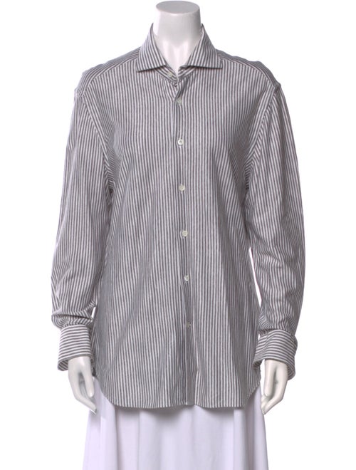 Corneliani Striped Long Sleeve Button-Up Top