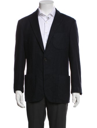 Corneliani Wool Plaid Print Peacoat