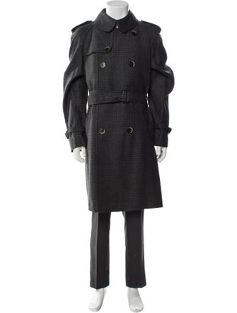 Corneliani Virgin Wool Plaid Print Trench Coat