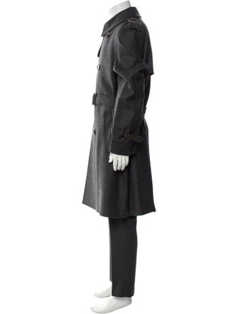 Corneliani Virgin Wool Plaid Print Trench Coat