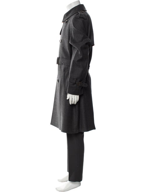 Corneliani Virgin Wool Plaid Print Trench Coat