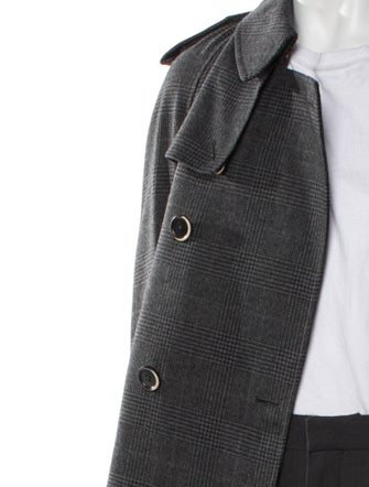 Corneliani Virgin Wool Plaid Print Trench Coat