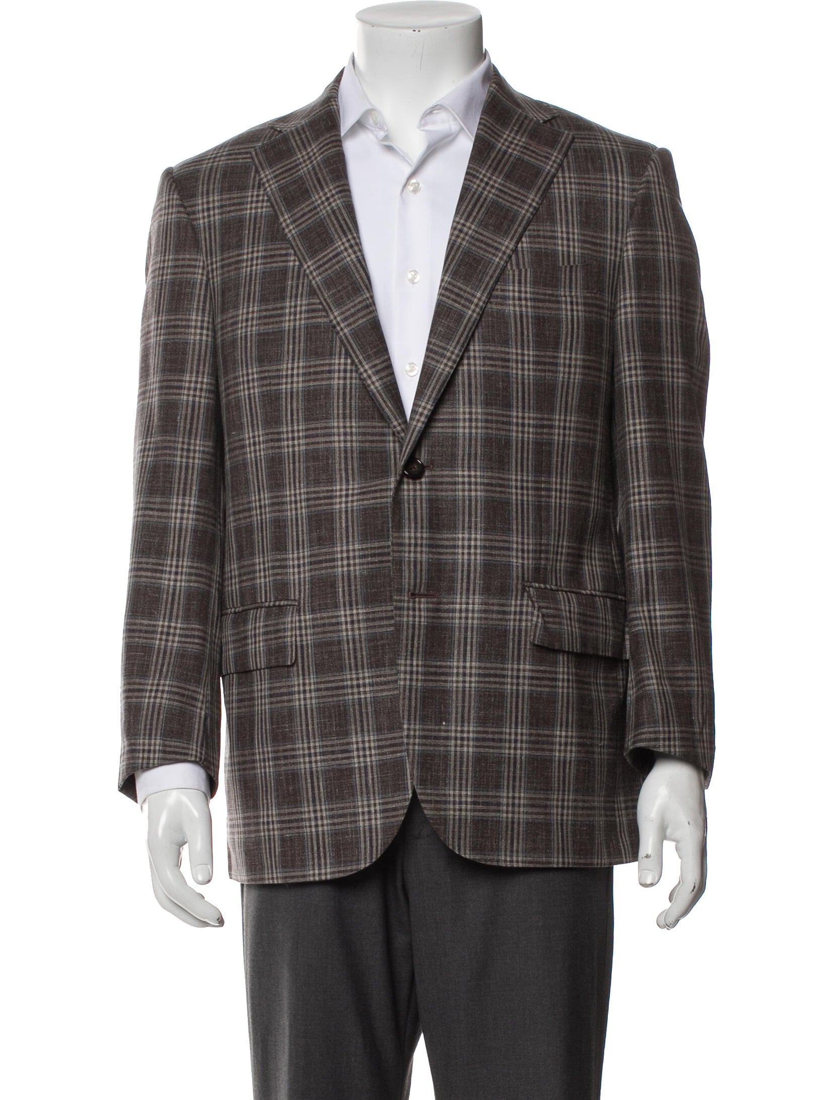 Corneliani Virgin Wool Plaid Print Peacoat