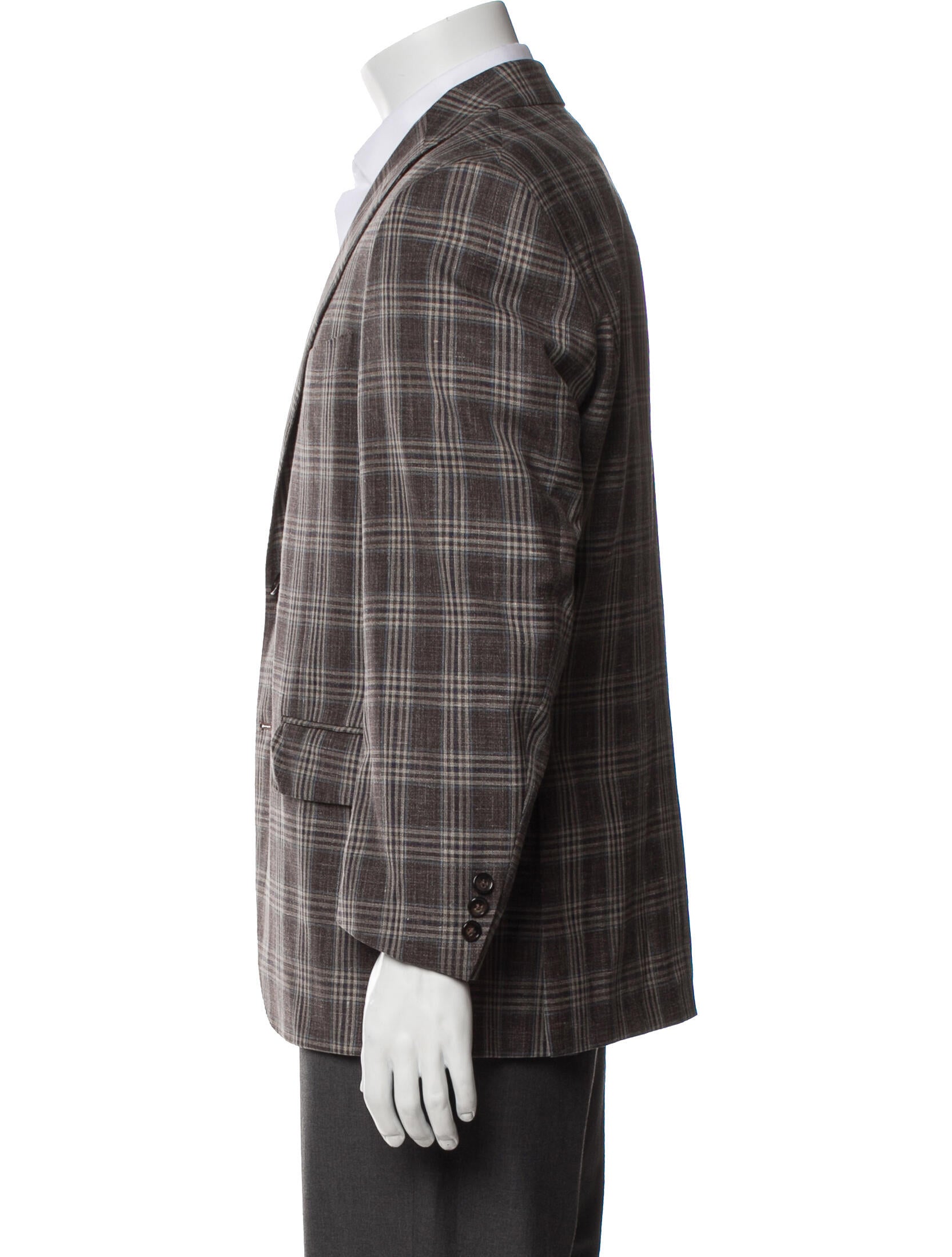 Corneliani Virgin Wool Plaid Print Peacoat