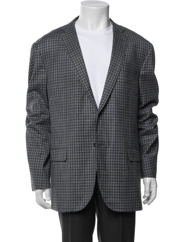 Pre-owned Corneliani Virgin Wool Plaid Print Overcoat In Gray