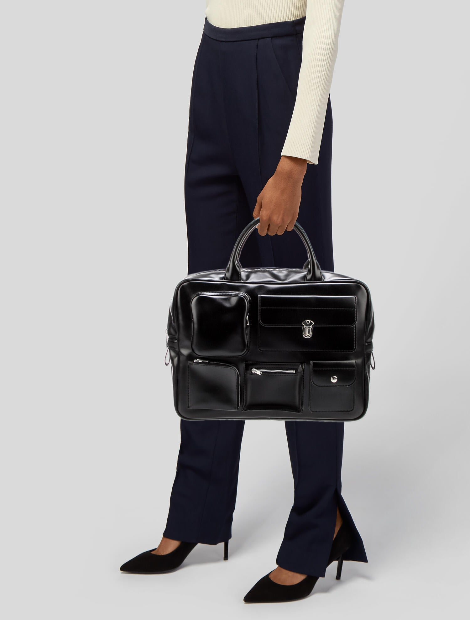 Comme des Garçons Silver-Toned Leather Handle Bag - Black Handle 