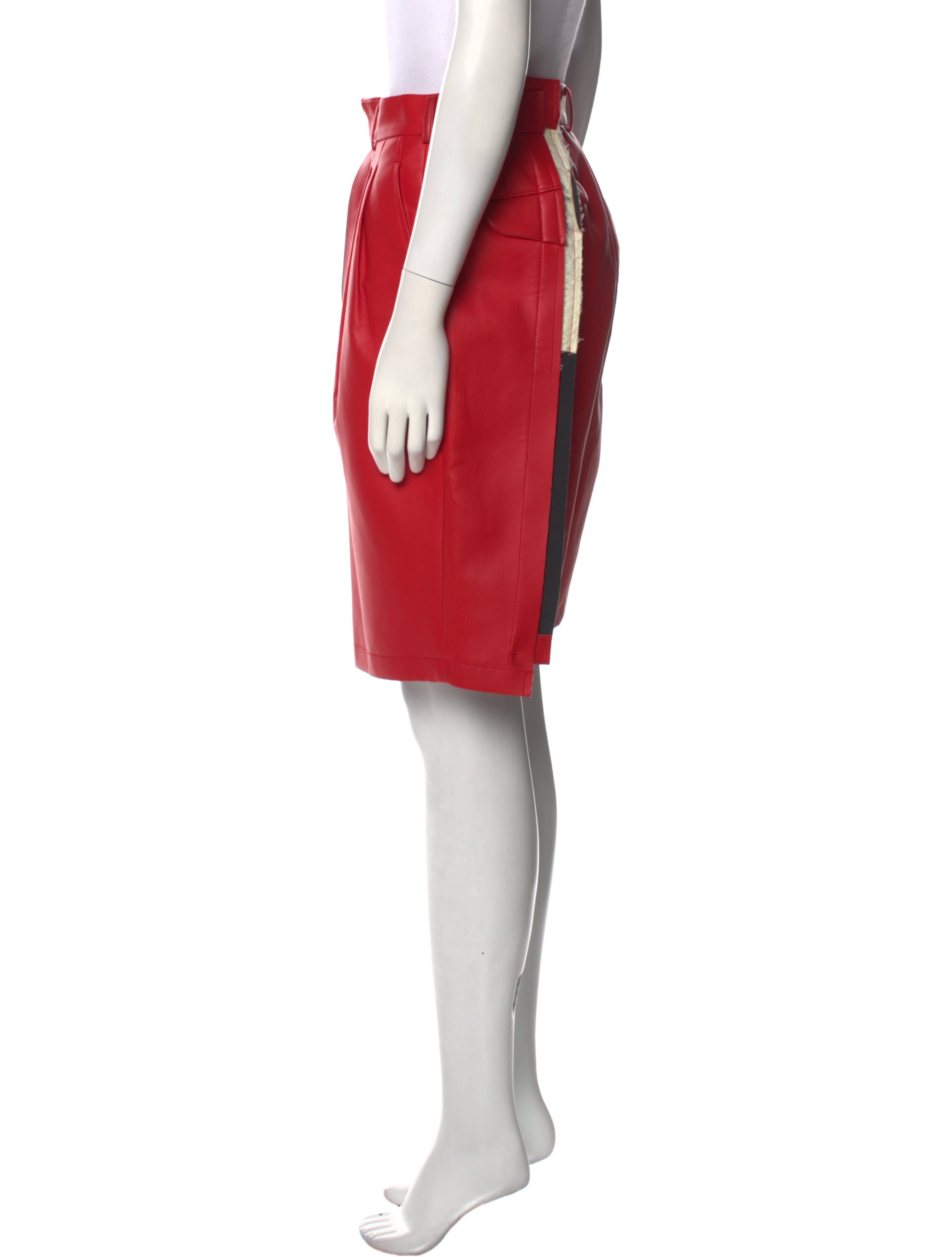 Comme des Garçons Leather KneeLength Shorts Red, 12.5" Rise Shorts