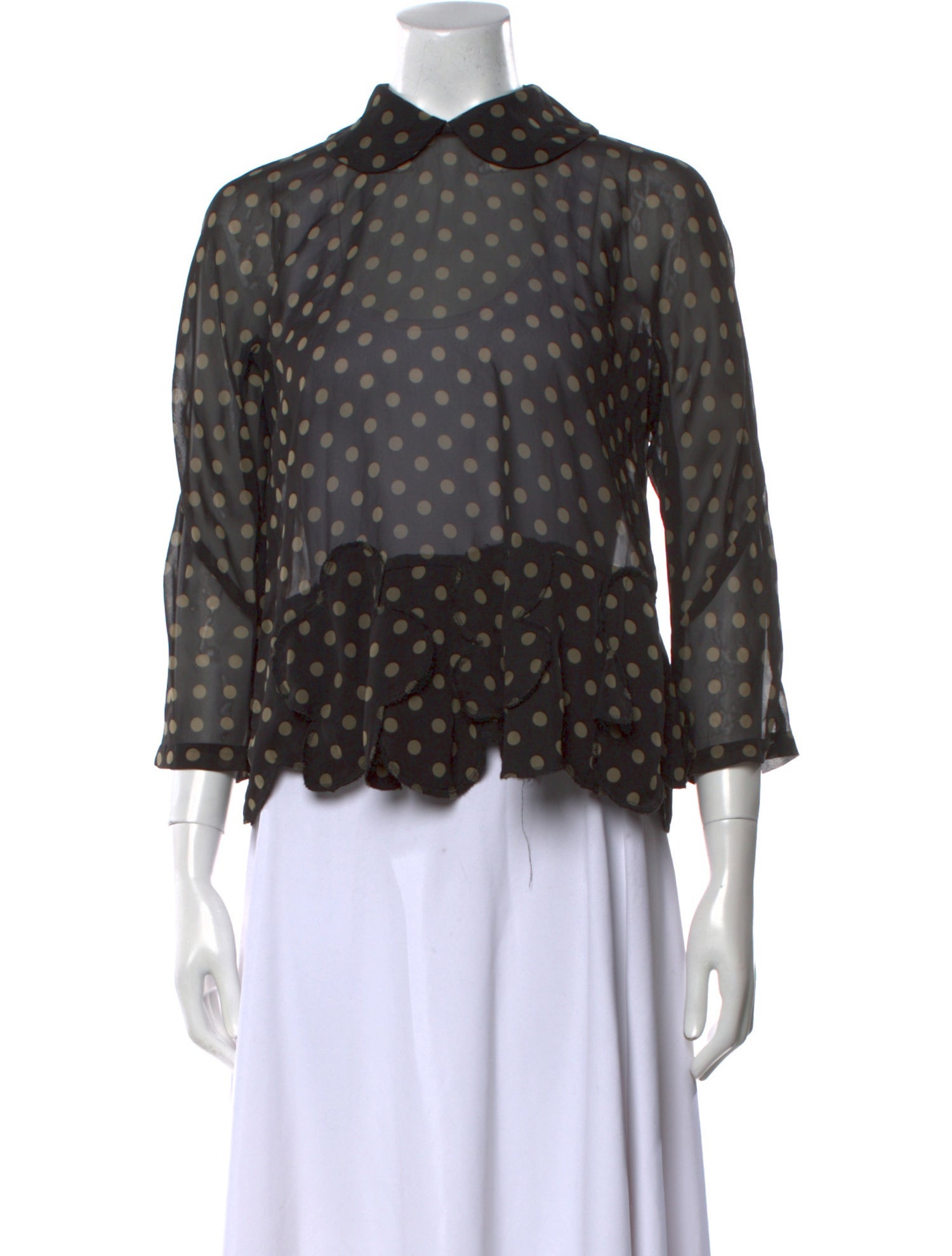 Comme des Garçons Polka Dot Print Three-Quarter Sleeve Button-Up Top