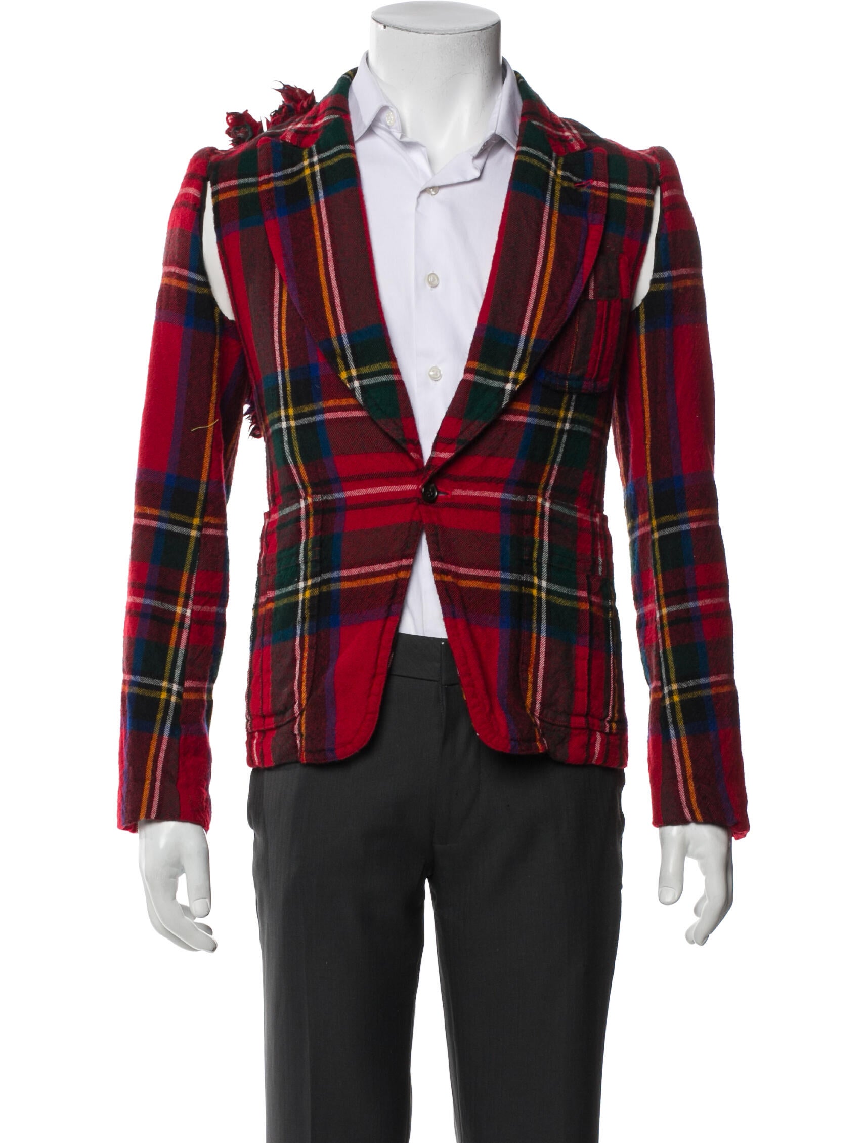 Comme des Garçons Wool Plaid Print Peacoat