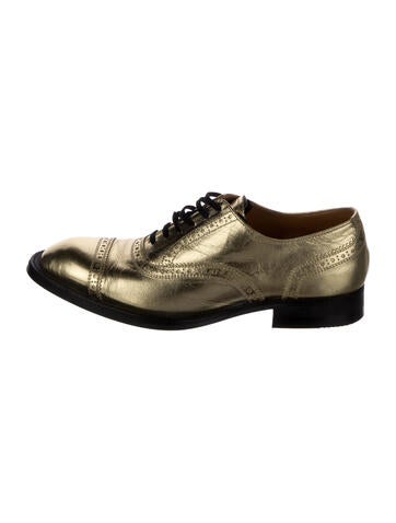 Pre-owned Comme Des Garçons Leather Colorblock Pattern Oxfords In Green