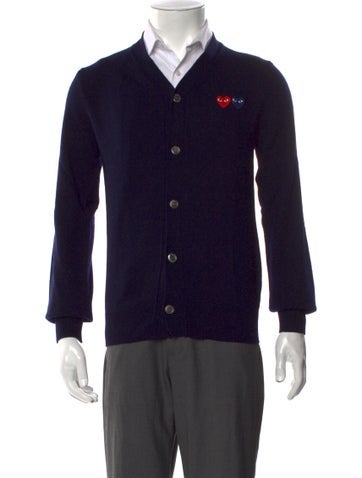 Pre-owned Comme Des Garçons Play Wool V-neck Cardigan W/ Tags In Blue