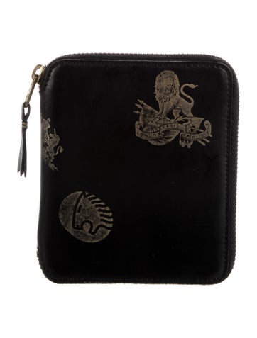 Pre-owned Comme Des Garçons Leather Graphic Print Wallet In Black