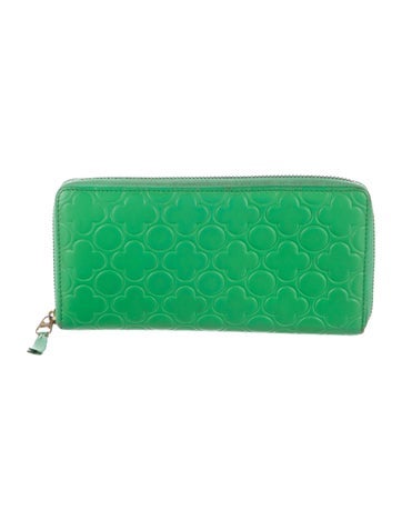 Pre-owned Comme Des Garçons Leather Patterned Continental Wallet In Green