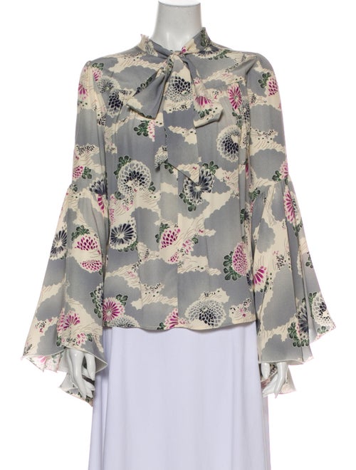 Co. Silk Floral Print Blouse Blue