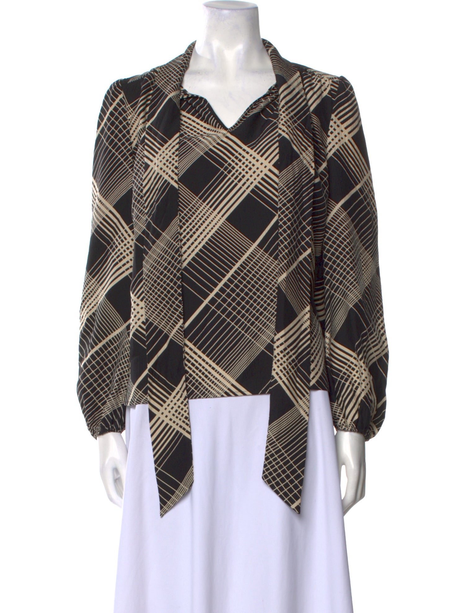 Co. Silk Plaid Print Button-Up Top