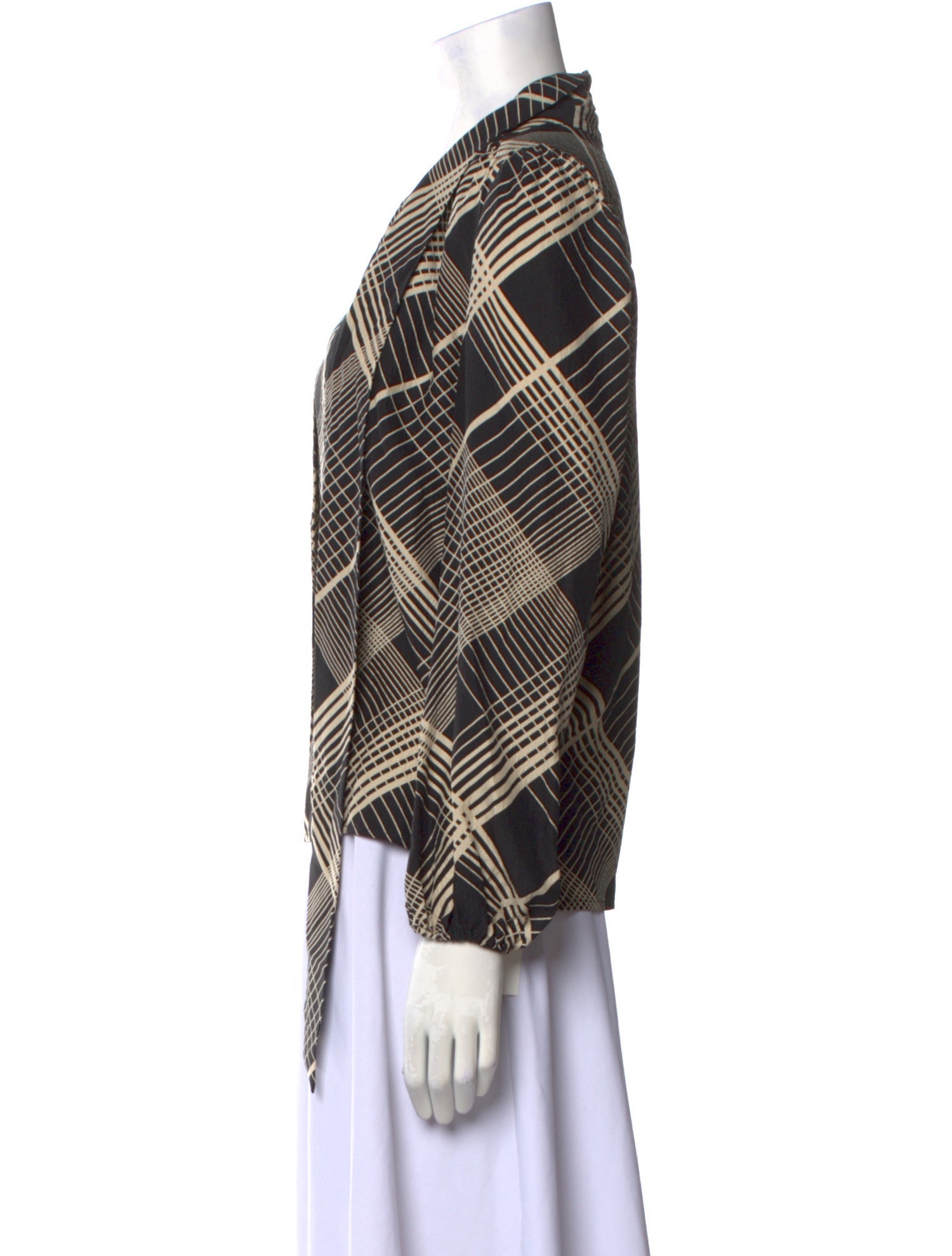 Co. Silk Plaid Print Button-Up Top