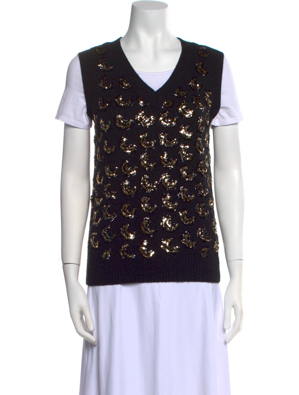 Co. Co. Wool Pullover Black Patterned Sleeveless … - image 1