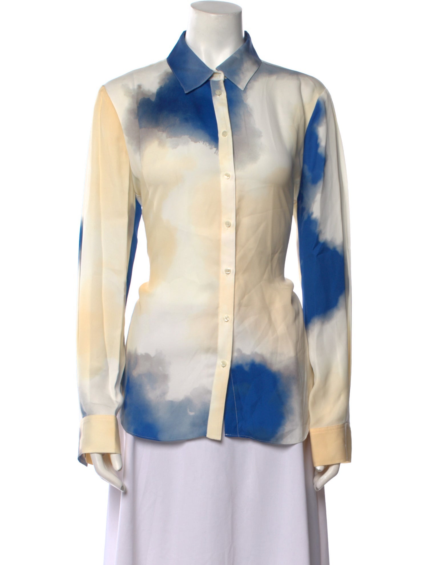 Co. Silk Tie-Dye Print Button-Up Top