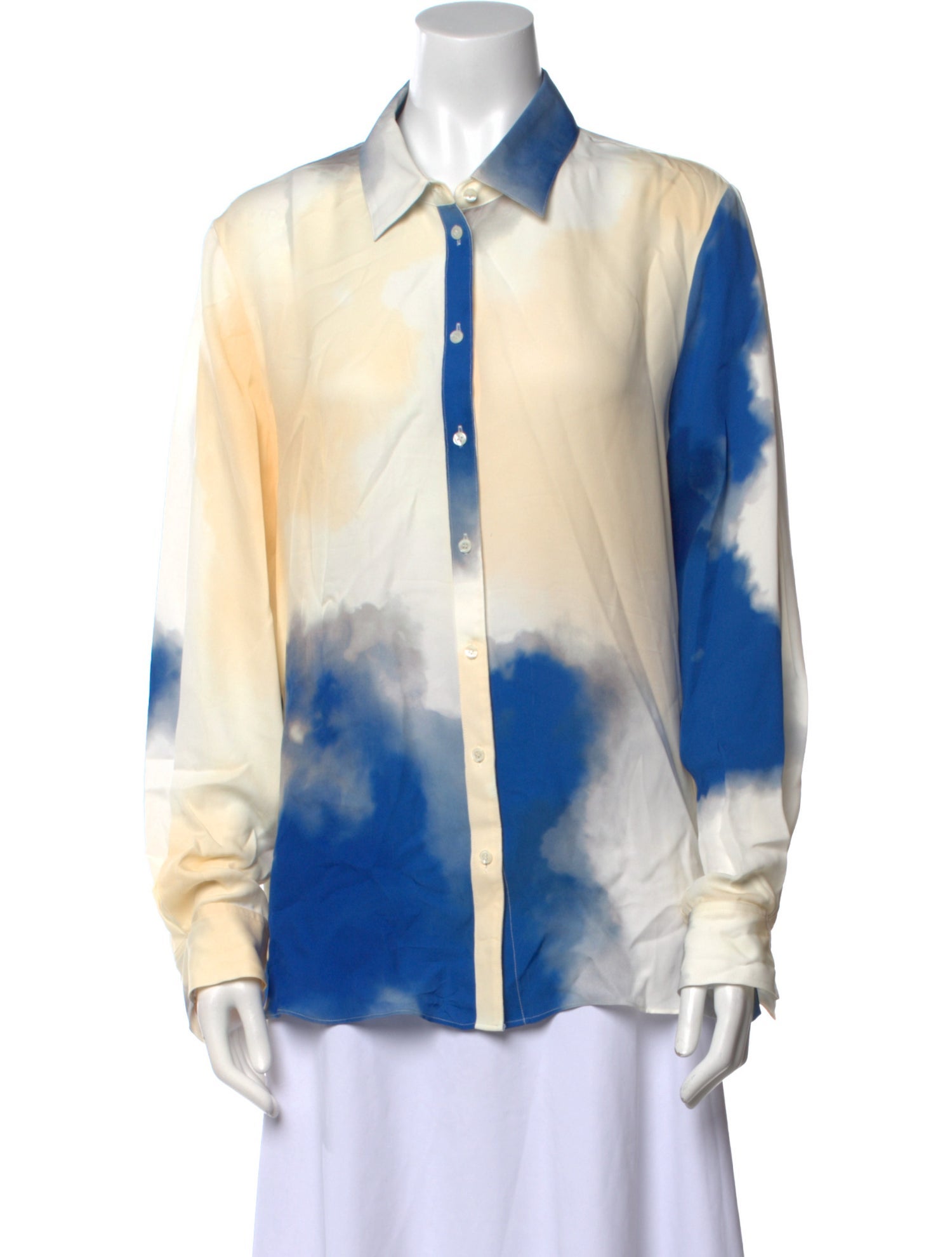 Co. Silk Tie-Dye Print Button-Up Top