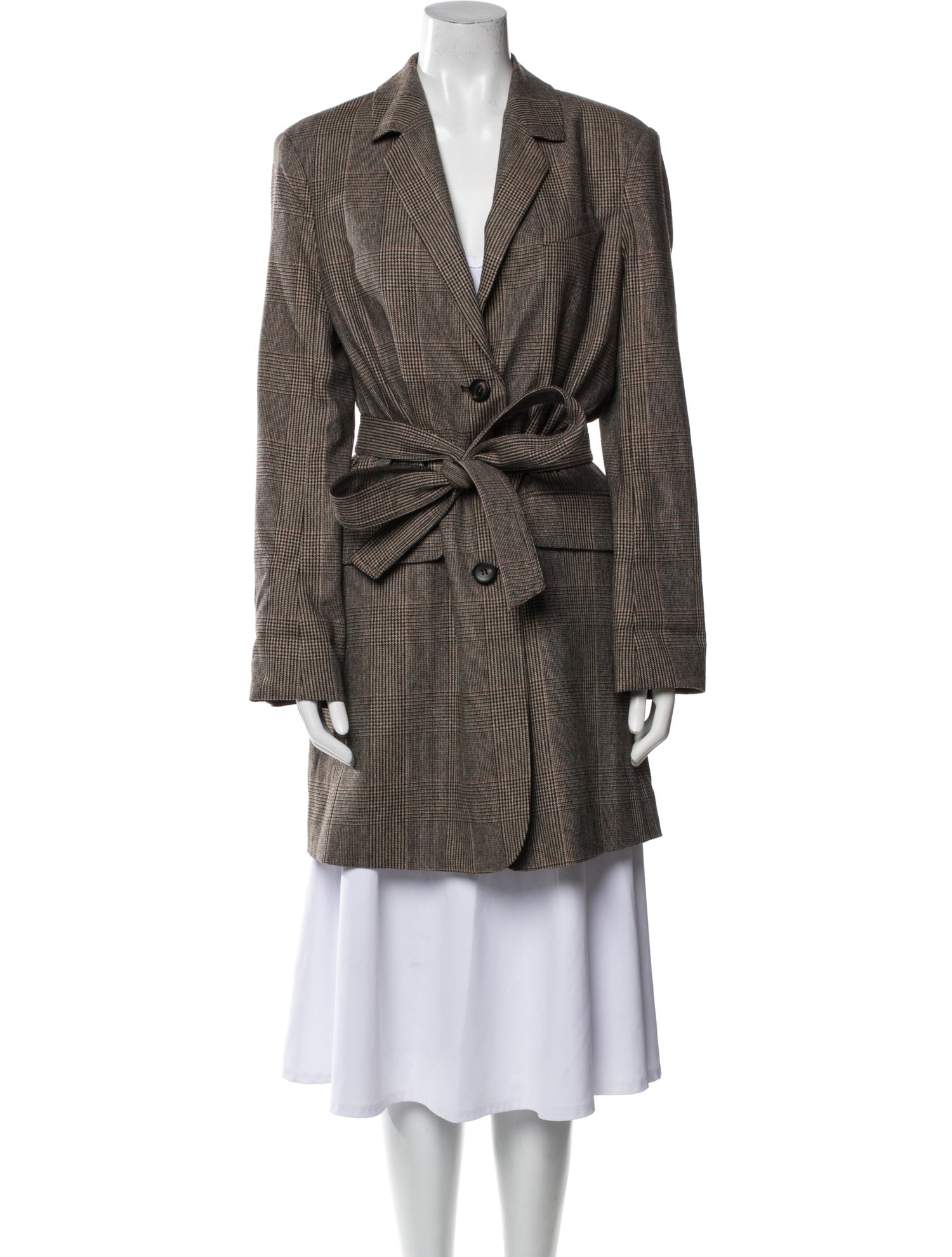 Co. Wool Plaid Print Trench Coat