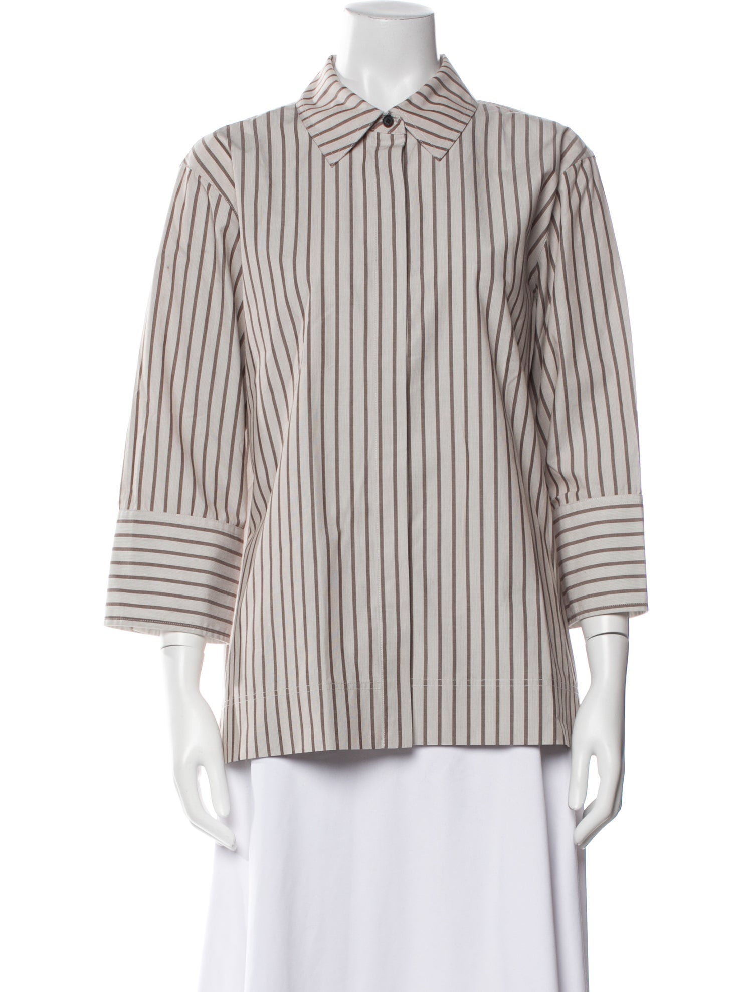 Co. Striped Three-Quarter Sleeve Button-Up Top