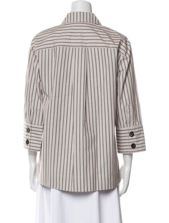 Co. Striped Three-Quarter Sleeve Button-Up Top