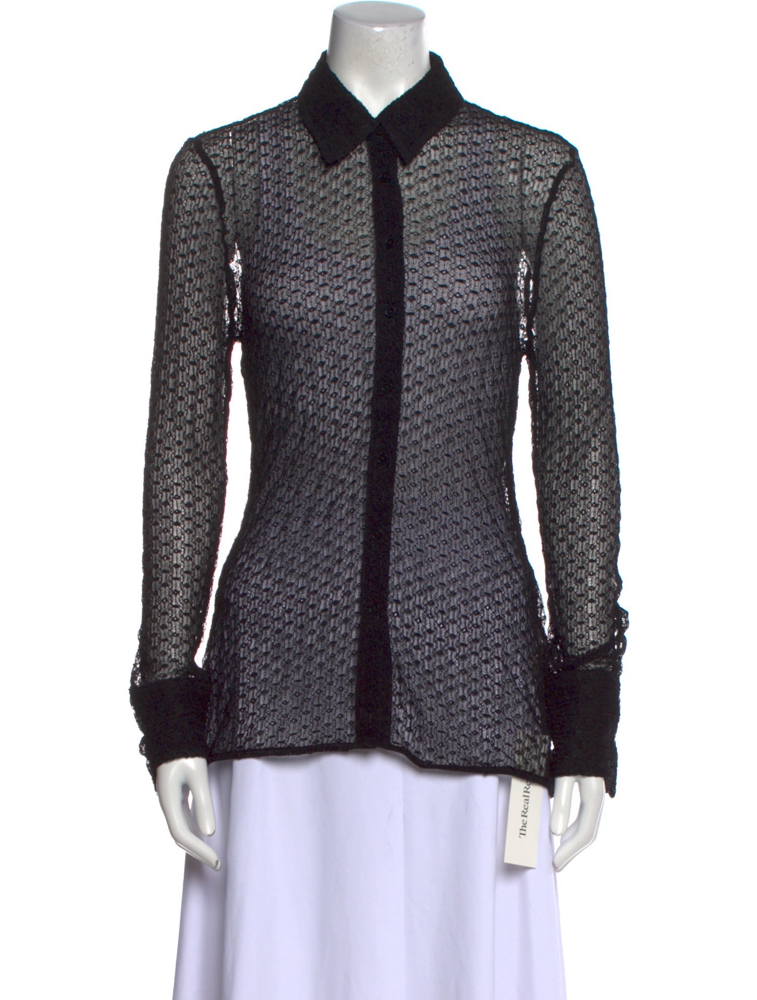 Co. Lace Pattern Long Sleeve Button-Up Top