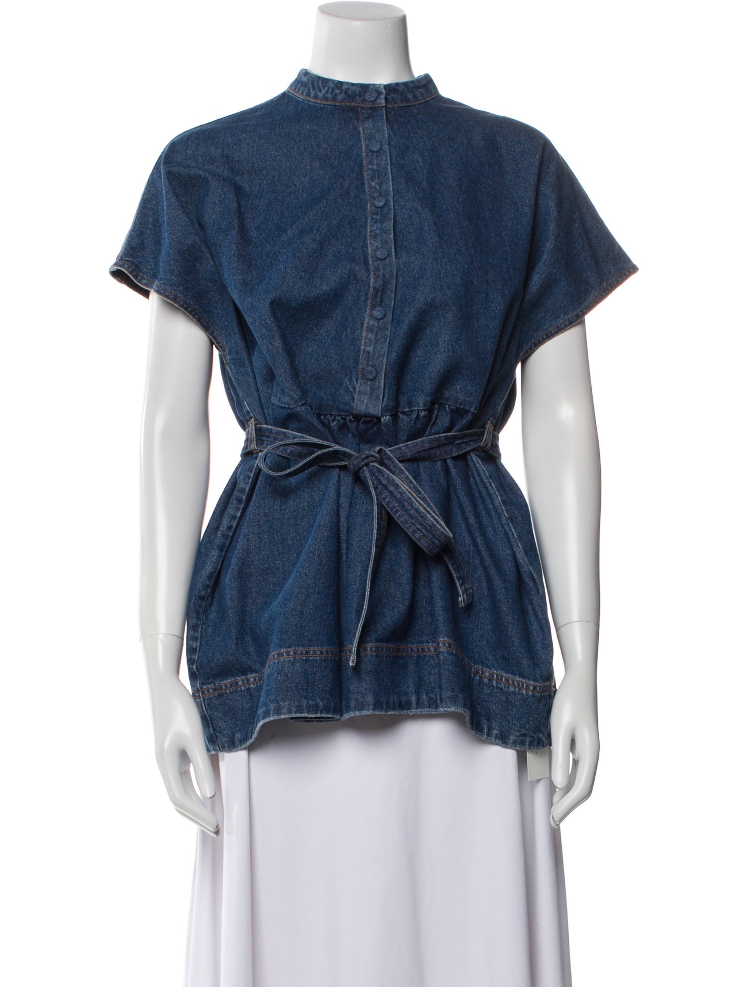 Co. Mock Neck Short Sleeve Button-Up Top