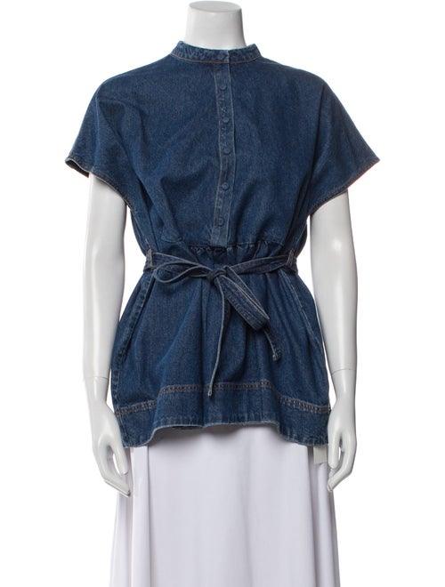 Co. Mock Neck Short Sleeve Button-Up Top