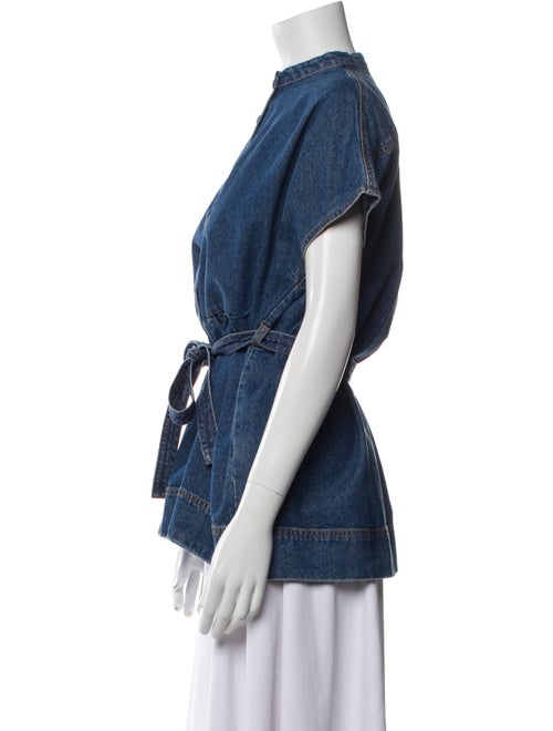 Co. Mock Neck Short Sleeve Button-Up Top