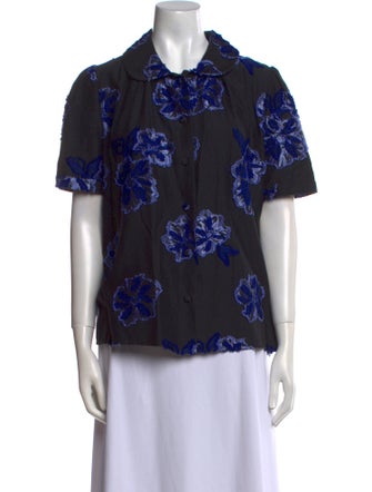 Co. Floral Print Short Sleeve Button-Up Top