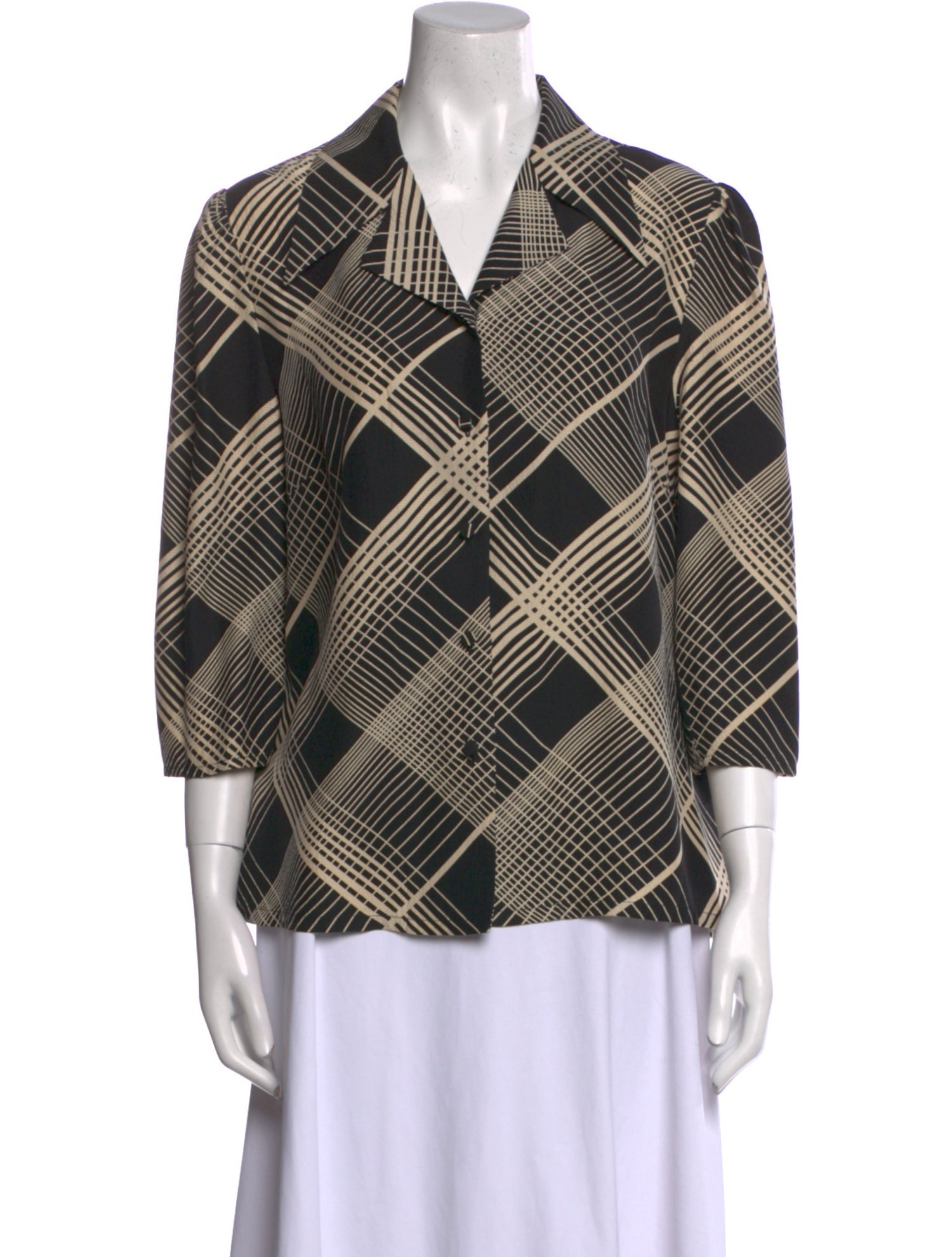 Co. Silk Plaid Print Button-Up Top