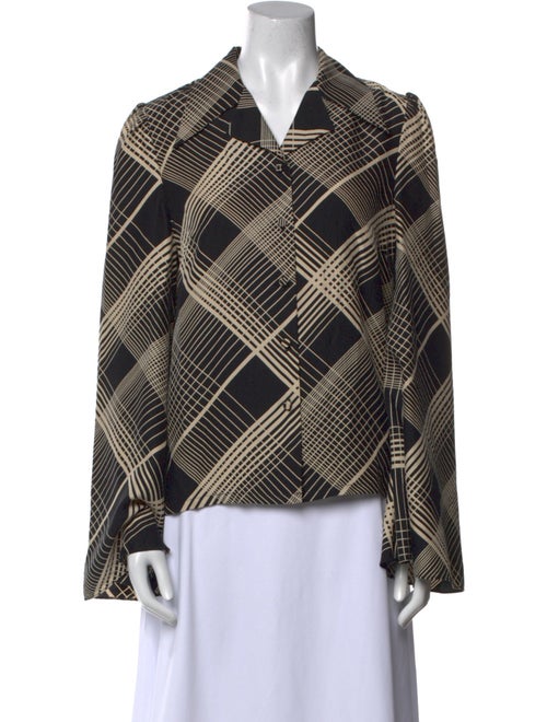 Co. Silk Plaid Print Button-Up Top